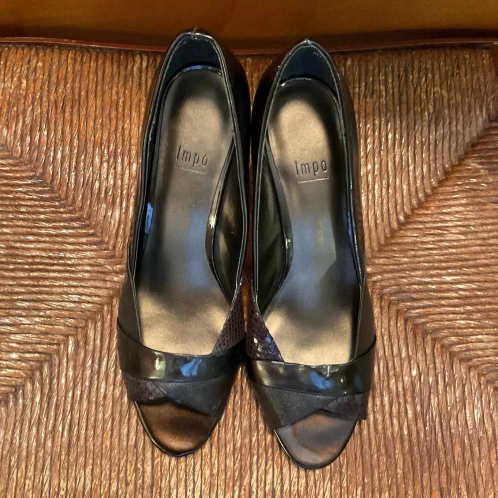 Dark Brown Glossy Open Toe Heels